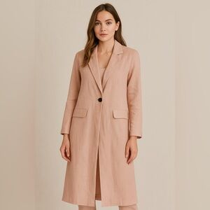 Handcrafted Dusty Rose Pink Coat with One-Button Closure, Size Medium